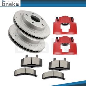 Bro830140tr 2x Front Brake Calipers Rotors 4x Ceramic Pads Drill For 96 01 Gmc Savana 2500