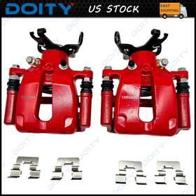 S5504 Doity Autoparts New 2pc Rear Red Brake Calipers With Bracket For Chevy Malibu Limited 14-16