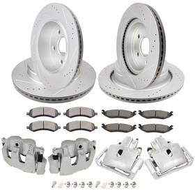 Va848402p01 Gdcarpartsin For Dodge Ram 1500 09-18 Pair Front And Rear Brake Calipers Rotors Ceramic Pad