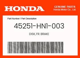 45251-hn1-003 Honda Genuine Disk Fr. Brake -