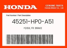 45251-hp0-a51 Honda Genuine Disk Fr. Brake -