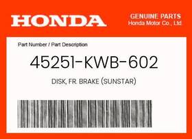 45251-kwb-602 Honda Genuine Disk Fr. Brake Sunstar -