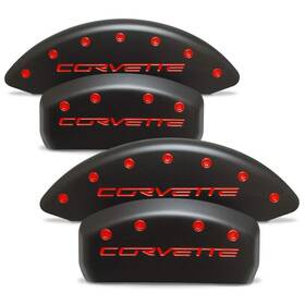 3413169 Mgp C6 Z06 And Grand Sport Corvette Brake Caliper Cover Set - Stealth Black With Red