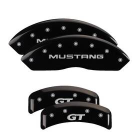 10095smg1bk Mgp Caliper Covers Set Of 4 Engraved Front Mustang - Rear Sn95/gt Black