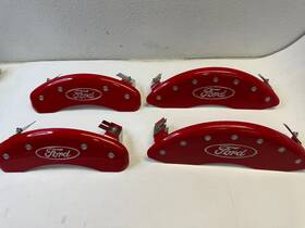 10219 Mgp Caliper Covers Set Of 4 Red Finish Silver Fits Ford Oval Logo