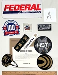 Federal Gun Show Ammunition Swag Bundle Patch Pin Sticker Decal Sets Bullet Fire. Fixed Price $18.95.