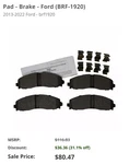 Genuine Motorcraft Disc Brake Pad Set BRF-1920. Fixed Price $65.00.