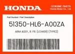 Honda Genuine Arm Assy., Fr. (lower) (TYPE2) 51350-HL6-A00ZA. Fixed Price $117.77.