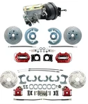 Front & Rear Mustang 1964-66 Power Disc Brakes, Drilled Rotors Red Calipers. Fixed Price $1275.75.