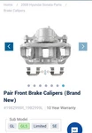 Front Brake Calipers Hyundai Sonata 2006 - 2010/ELANTRA/KIA Magentis/optima. Fixed Price $110.00.